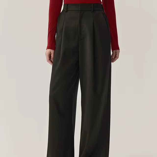862558 High Waist Fashion Solid Color Sheep Wool Wide Leg Full Length