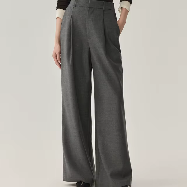 862558 New Warm Sheep Wool Solid Color Pants Loose Slim High Waist