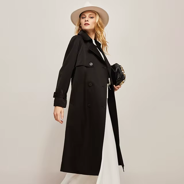 Elegant Ladies Fashionable Long Sleeves Fitting Double Breasted Long