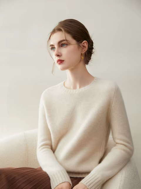 Double Thickened Wool Liner Pure Mountain Cashmere Floral Crewneck