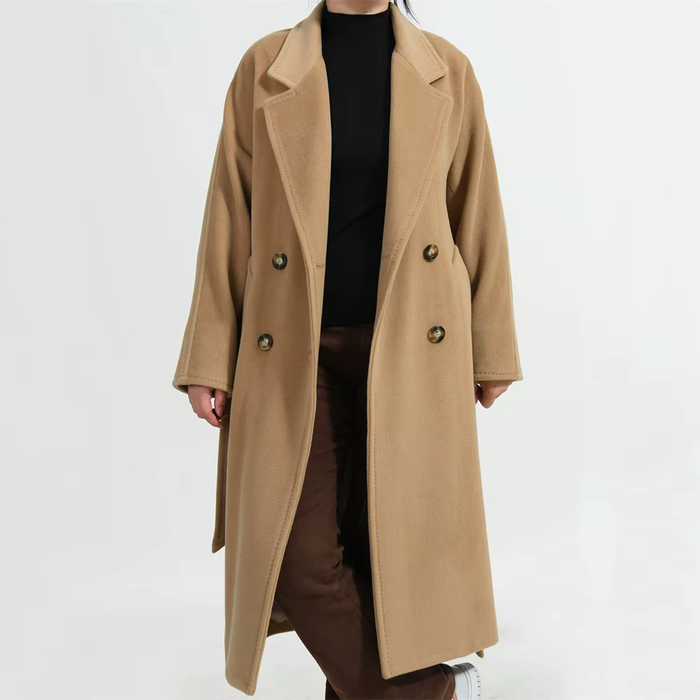 Warm Ladies Elegant Handmade Fall Trench Overcoat Belted Custom Logo — detail 1